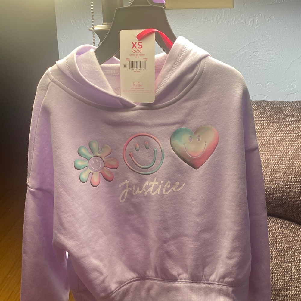 Justice Lavender Smiley Graphic Hoodie